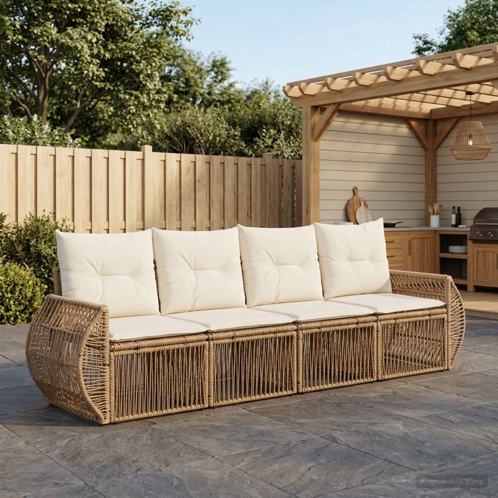Set Divano da Giardino 4 pz Beige e Bianco Crema polyrattan | homemem39