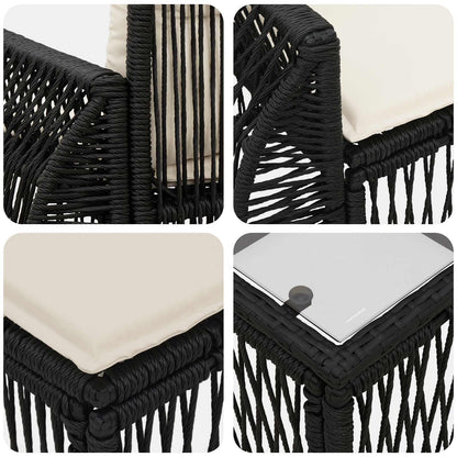 Set Divano da Giardino 5 pcs Nero e Bianco Crema polyrattan | homemem39
