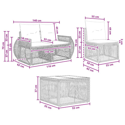 Set Divano da Giardino 5 pcs Nero e Bianco Crema polyrattan | homemem39
