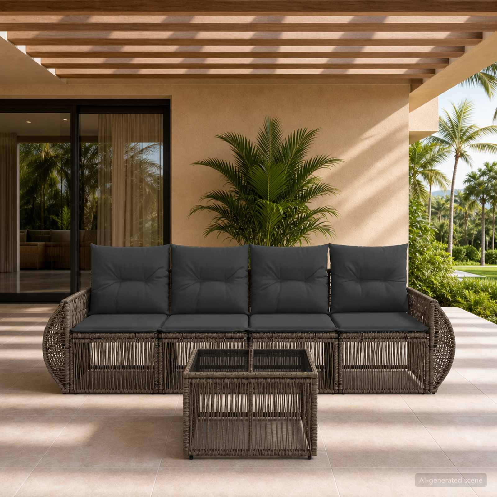 Set Divano da Giardino 5 pcs Grigio e Grigio Scuro polyrattan | homemem39