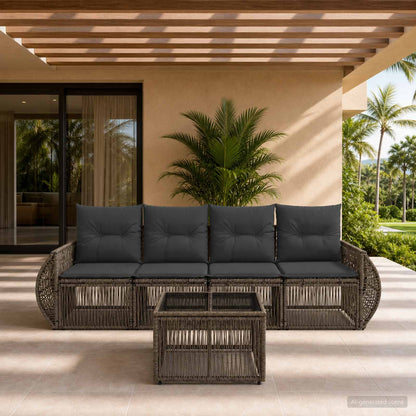 Set Divano da Giardino 5 pcs Grigio e Grigio Scuro polyrattan | homemem39