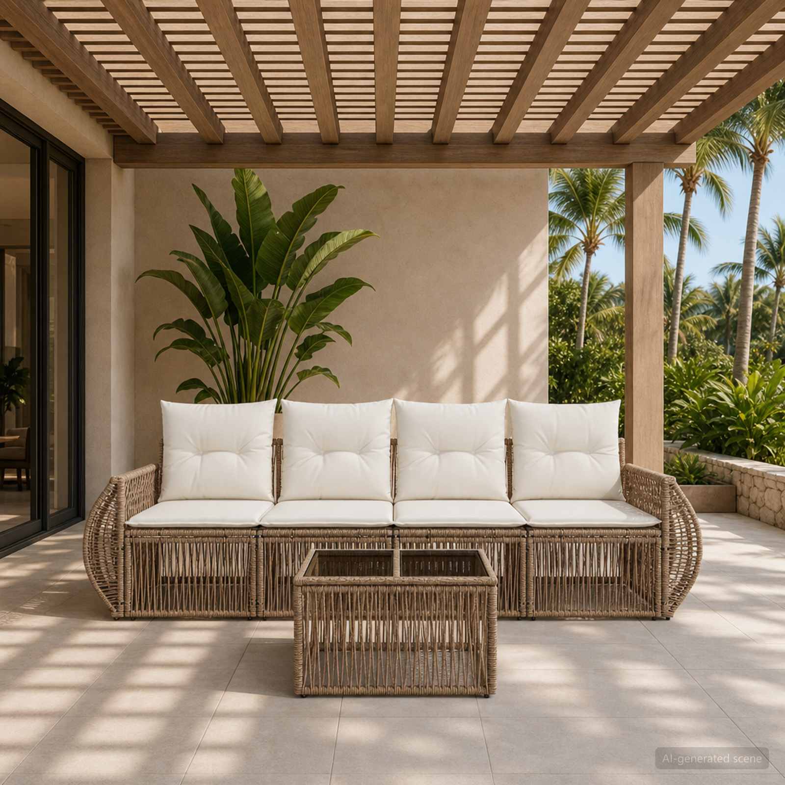 Set Divano da Giardino 5 pcs Beige e Bianco Crema polyrattan | homemem39