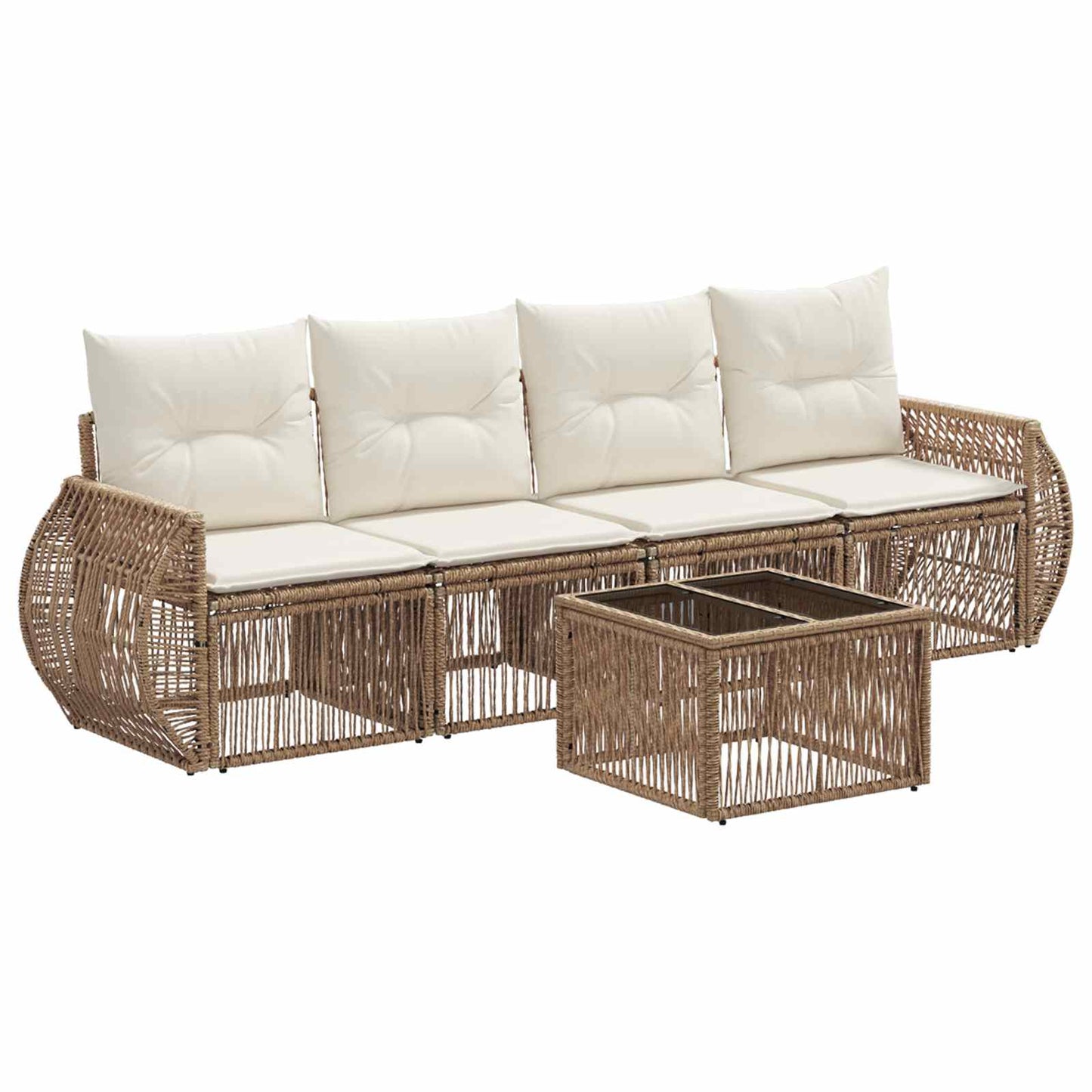 Set Divano da Giardino 5 pcs Beige e Bianco Crema polyrattan | homemem39