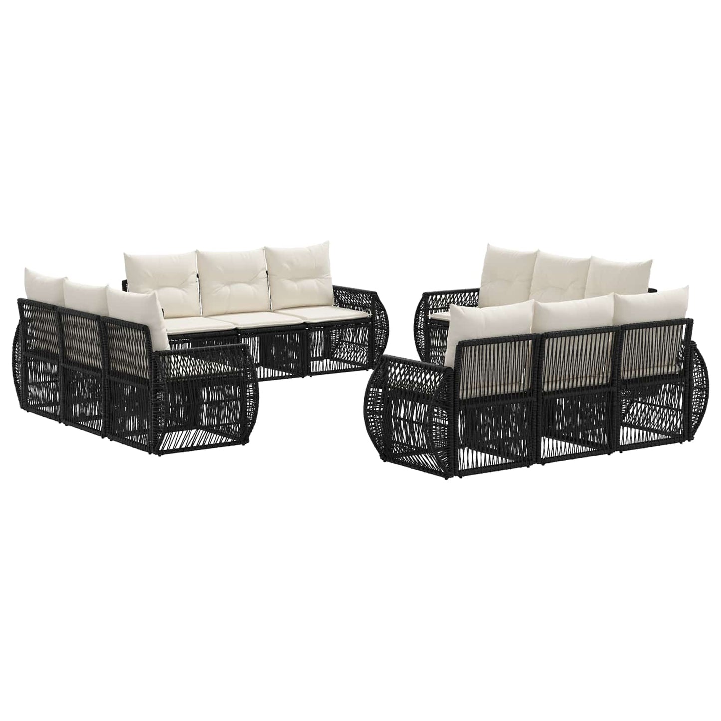 Set Divano da Giardino 12 pcs Nero e Bianco Crema polyrattan | homemem39