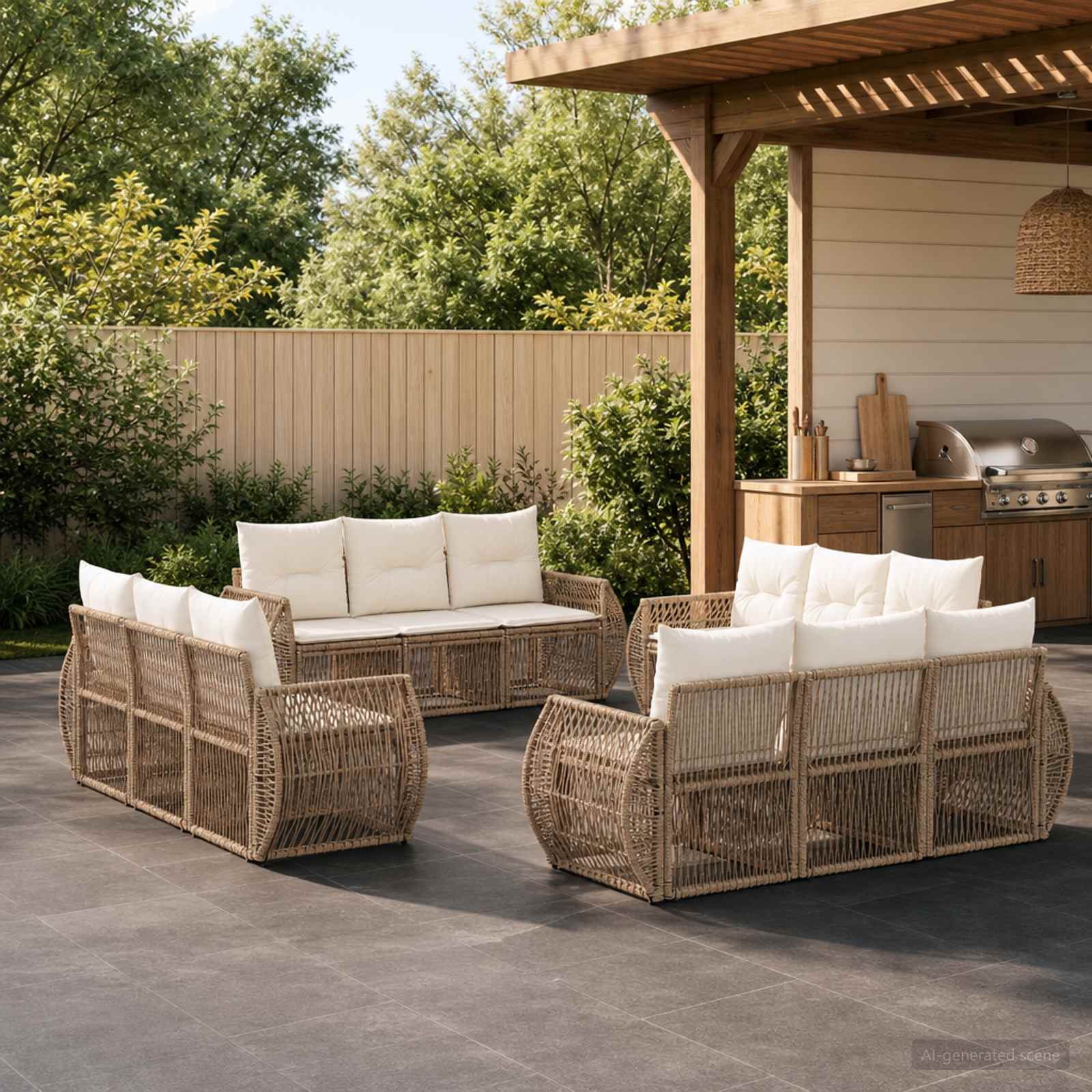 Set Divano da Giardino 12 pcs Beige e Bianco Crema polyrattan | homemem39