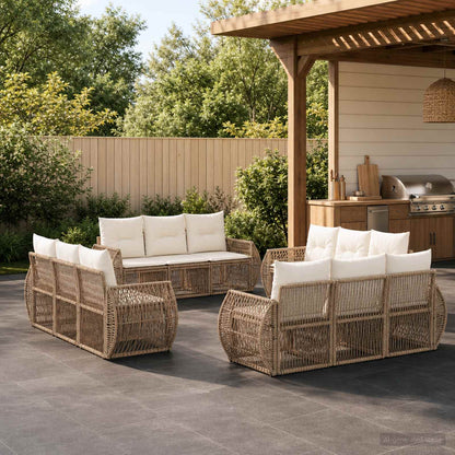 Set Divano da Giardino 12 pcs Beige e Bianco Crema polyrattan | homemem39