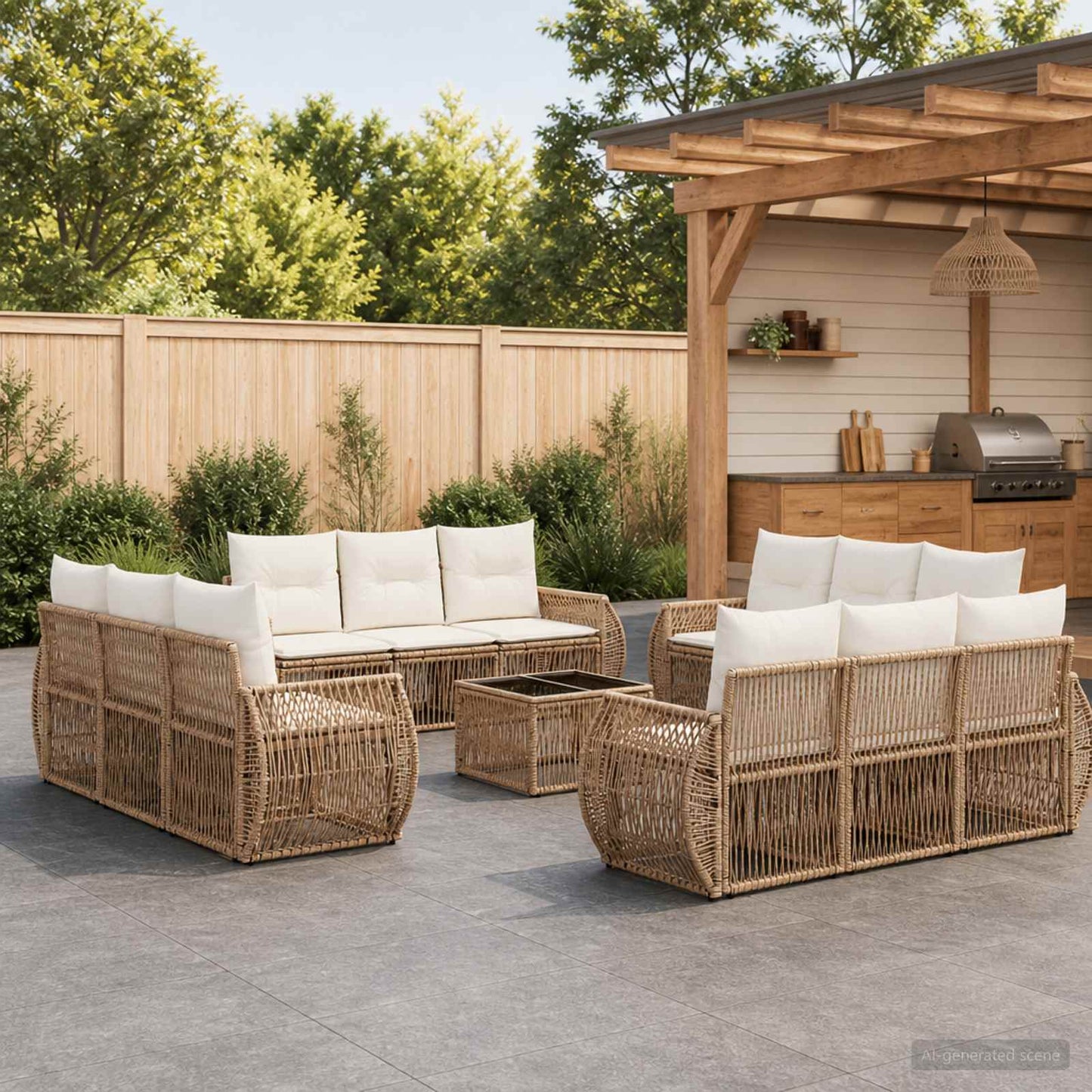 Set Divano da Giardino 13 pz Beige e Bianco Crema polyrattan