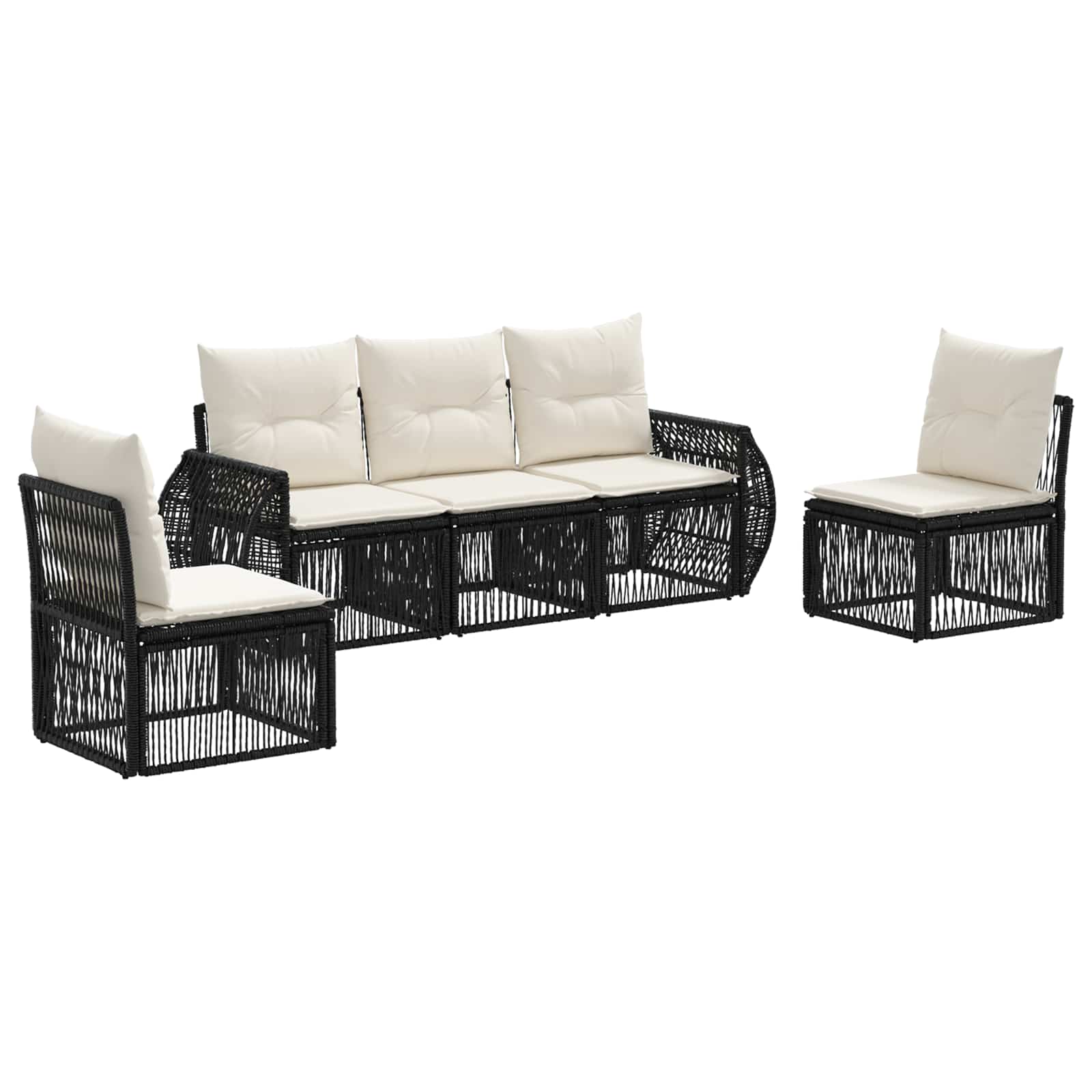 Set Divano da Giardino 5 pcs Nero e Bianco Crema polyrattan | homemem39