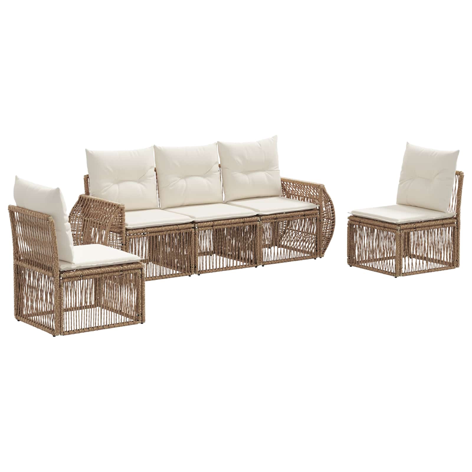 Set Divano da Giardino 5 pcs Beige e Bianco Crema polyrattan | homemem39
