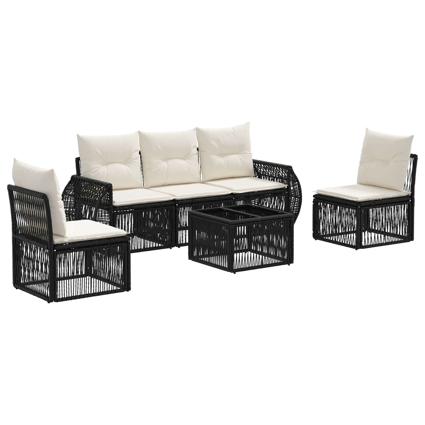 Set Divano da Giardino 6 pcs Nero e Bianco Crema polyrattan | homemem39