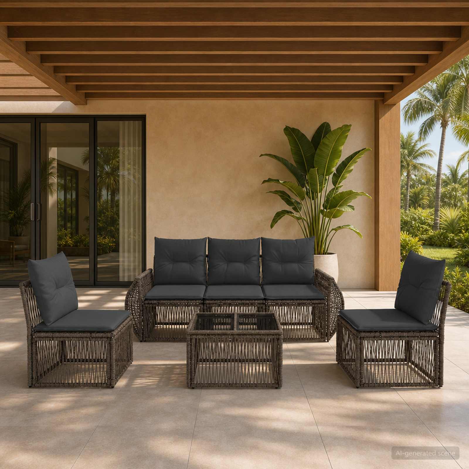 Set Divano da Giardino 6 pcs Grigio e Grigio Scuro polyrattan | homemem39