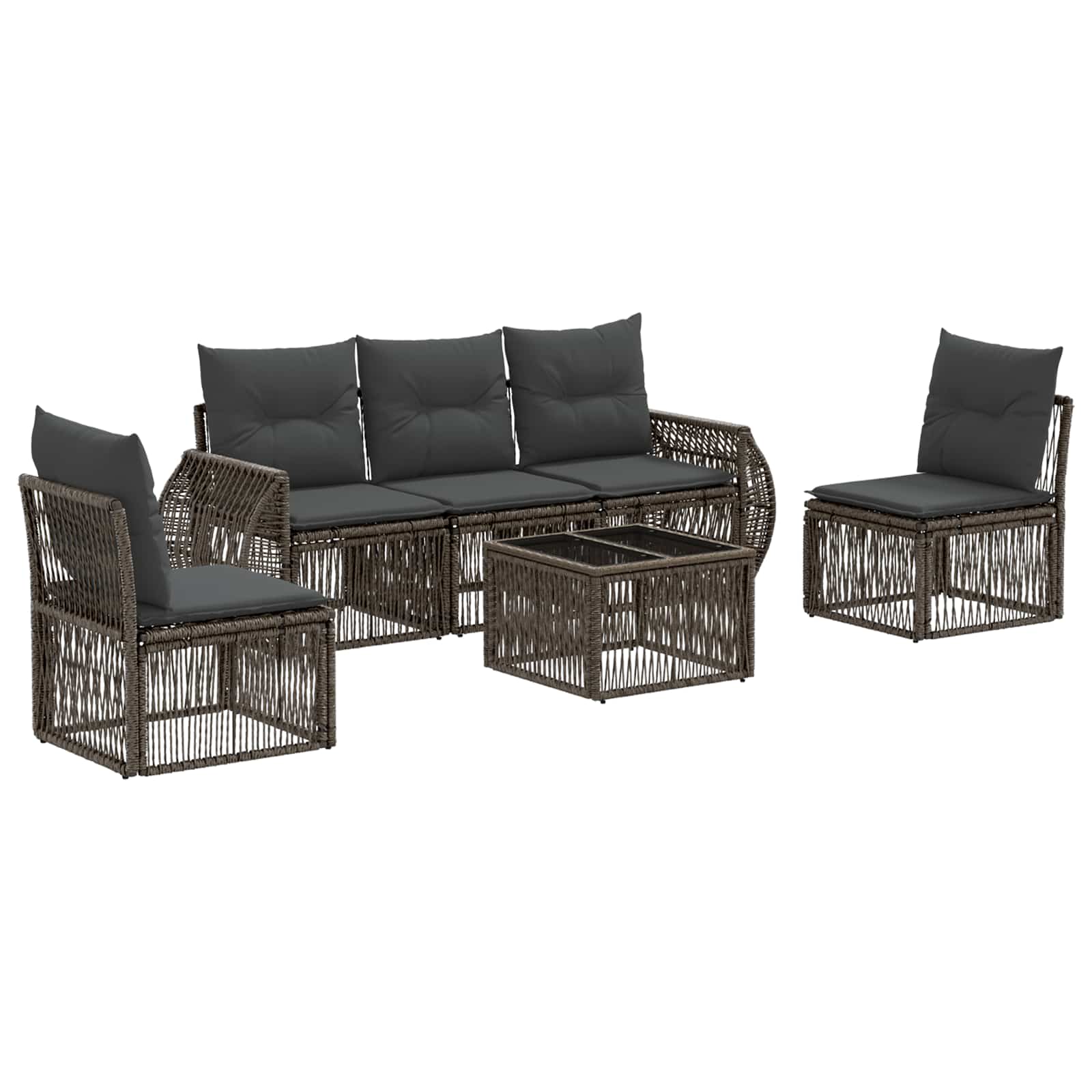 Set Divano da Giardino 6 pcs Grigio e Grigio Scuro polyrattan | homemem39