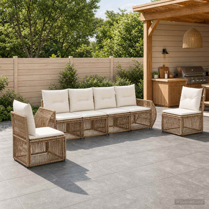Set Divano da Giardino 6 pcs Beige e Bianco Crema polyrattan | homemem39