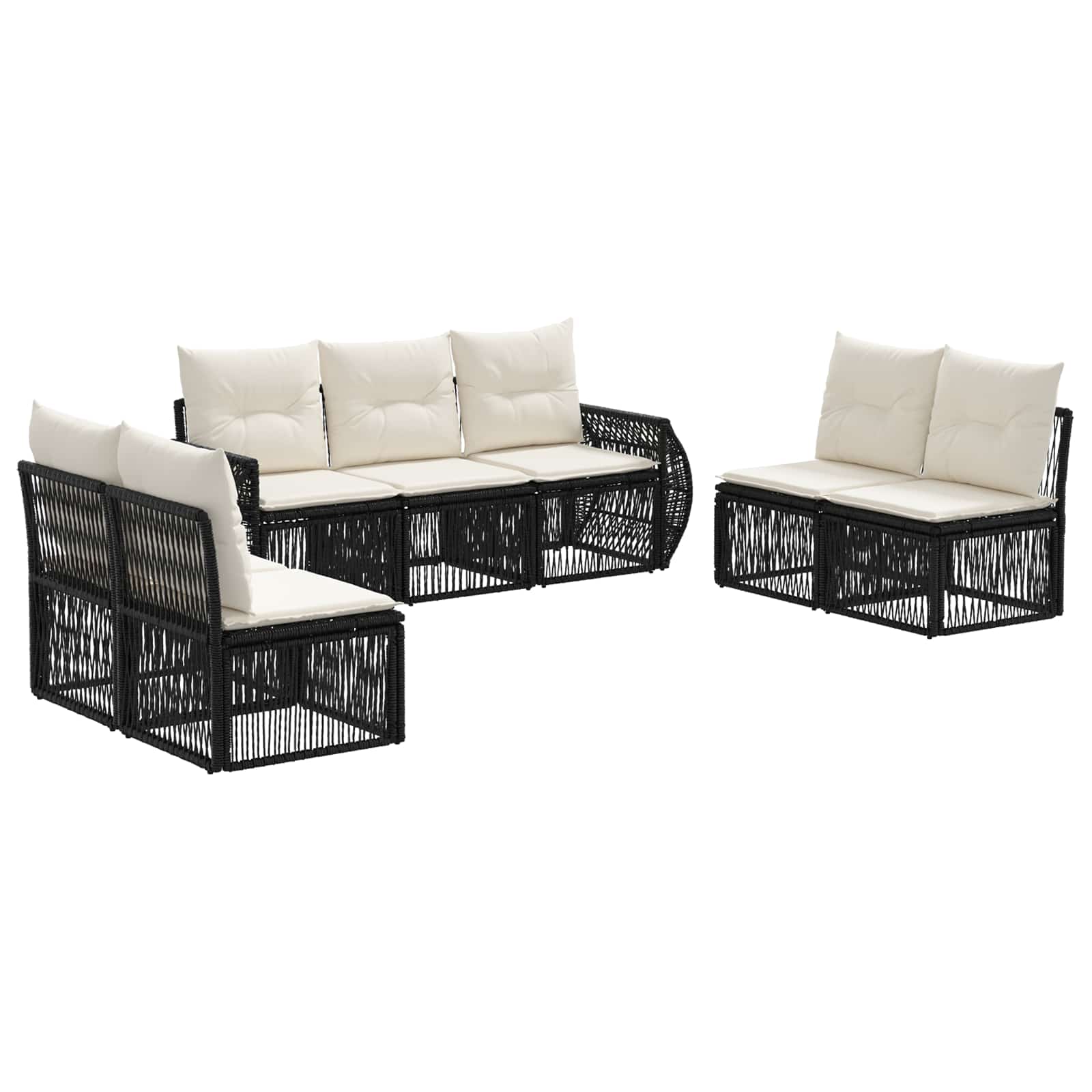 Set Divano da Giardino 7 pcs Nero e Bianco Crema polyrattan | homemem39