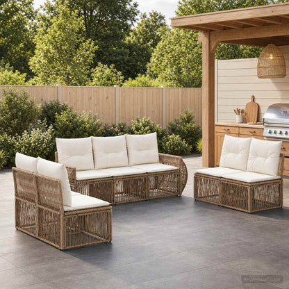 Set Divano da Giardino 7 pcs Beige e Bianco Crema polyrattan | homemem39