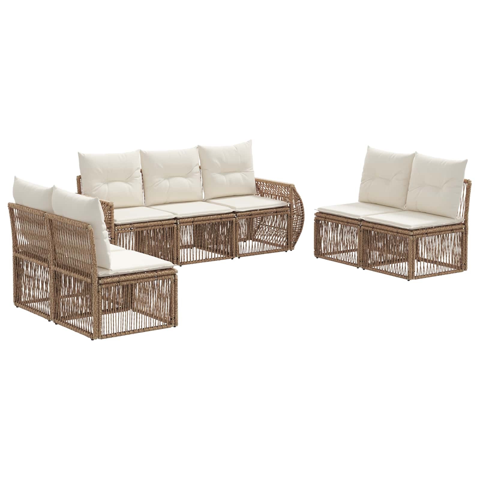 Set Divano da Giardino 7 pcs Beige e Bianco Crema polyrattan | homemem39