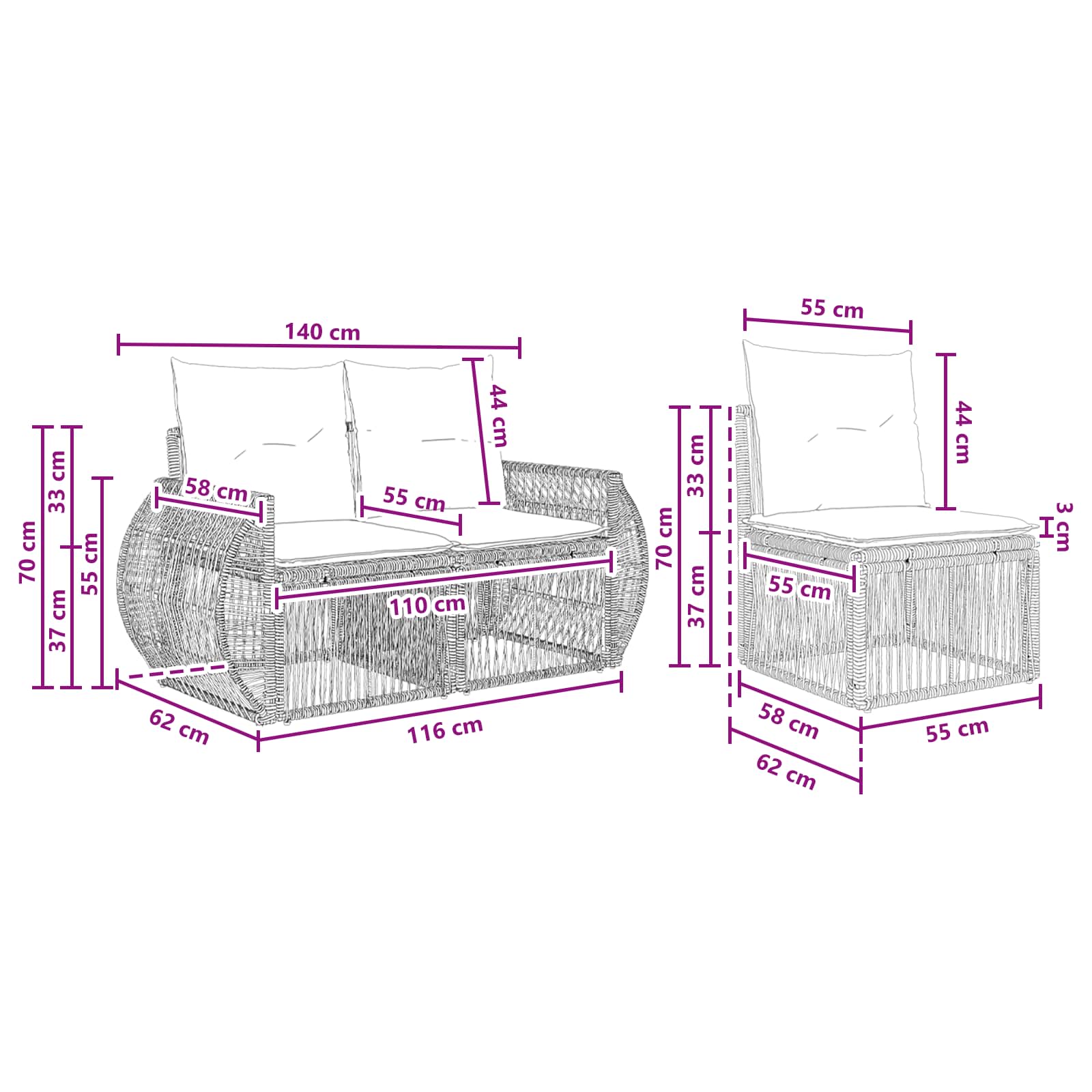 Set Divano da Giardino 7 pcs Beige e Bianco Crema polyrattan | homemem39