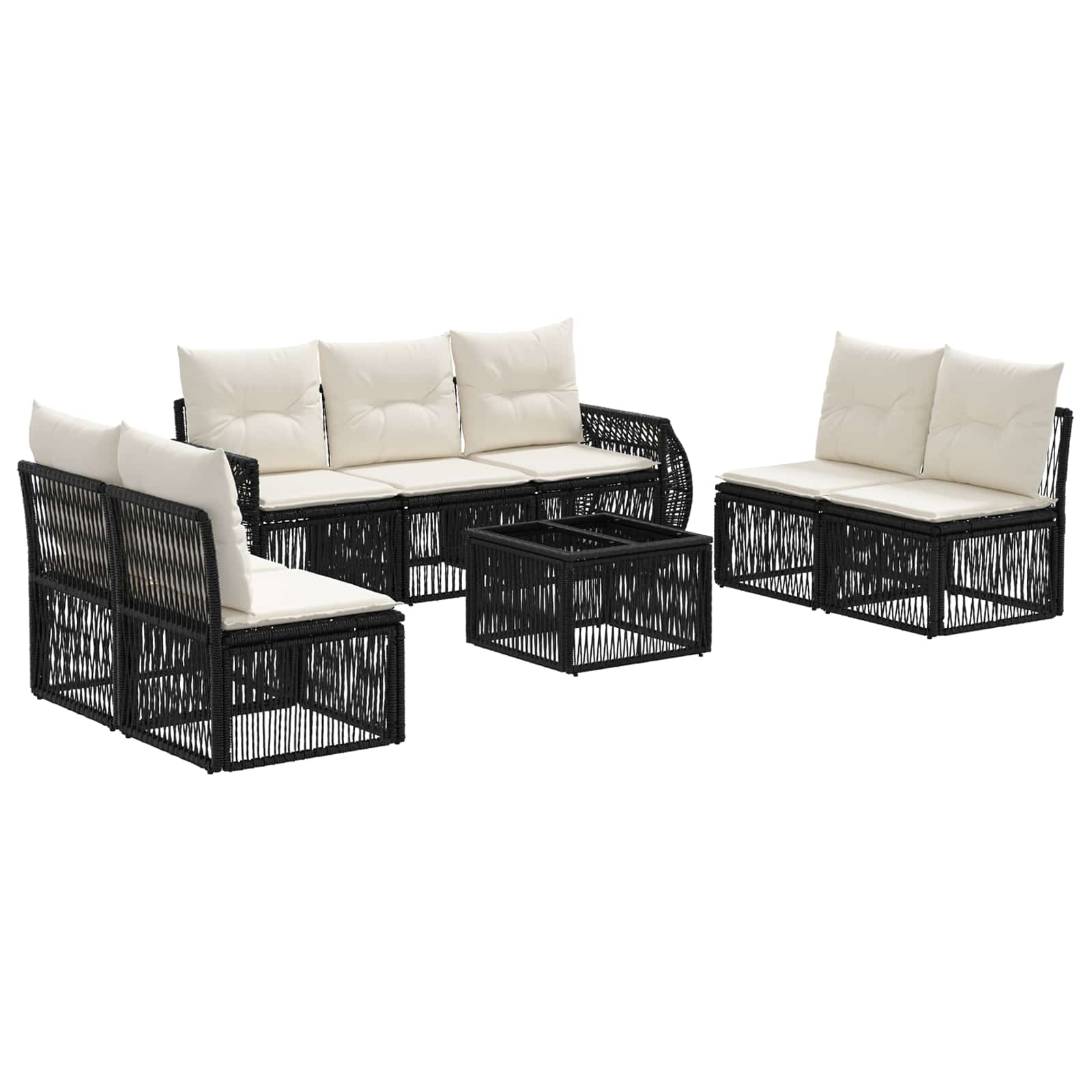 Set Divano da Giardino 8 pcs Nero e Bianco Crema polyrattan | homemem39