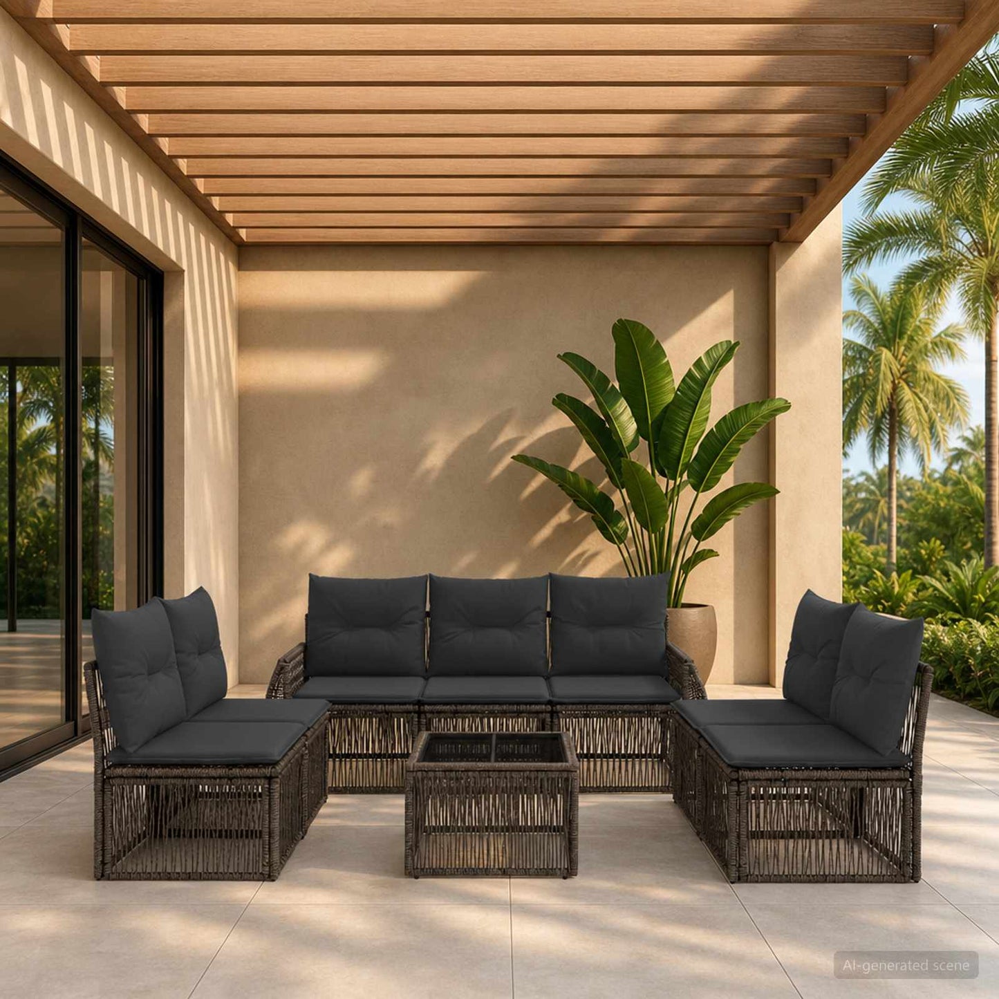 Set Divano da Giardino 8 pcs Grigio e Grigio Scuro polyrattan | homemem39