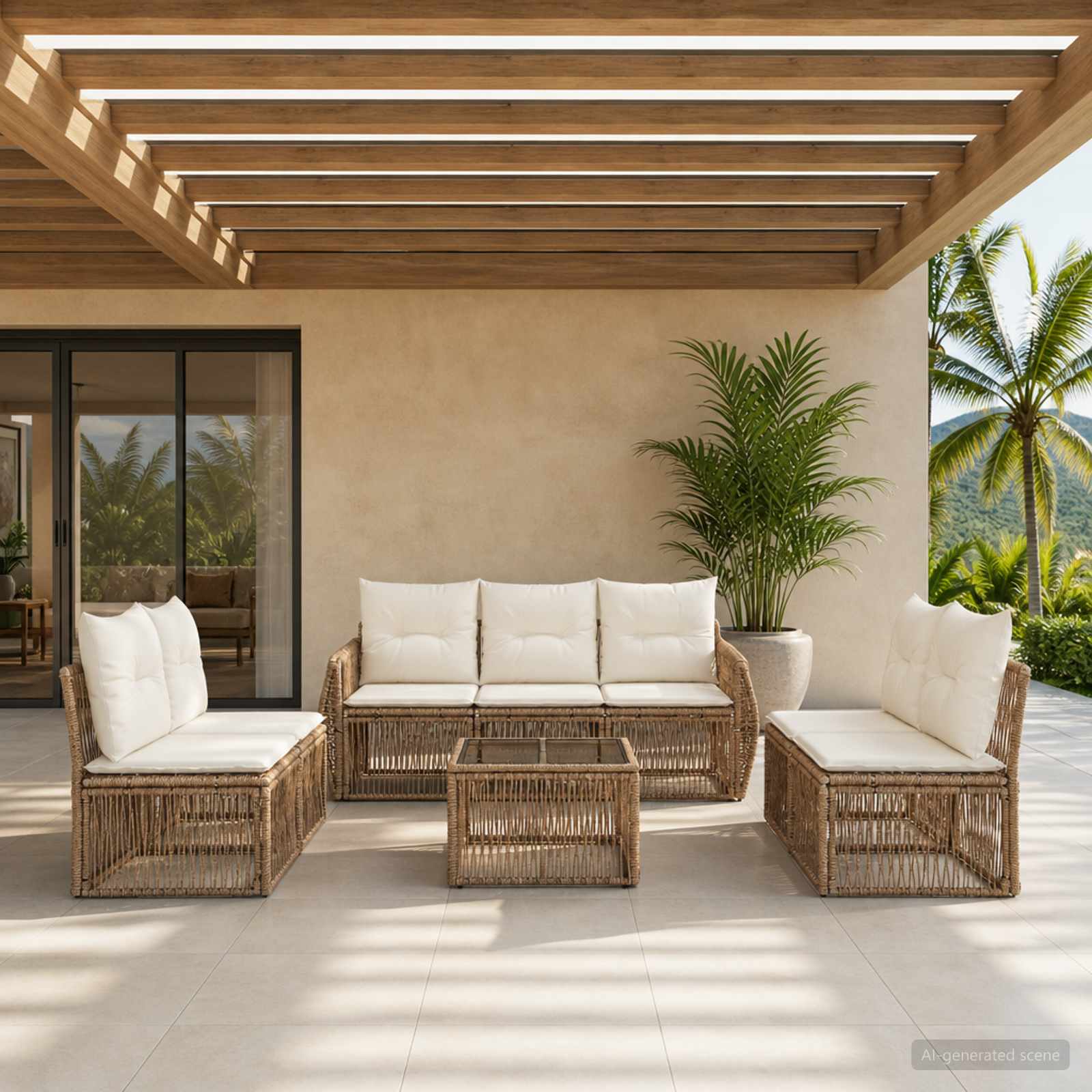 Set Divano da Giardino 8 pcs Beige e Bianco Crema polyrattan | homemem39