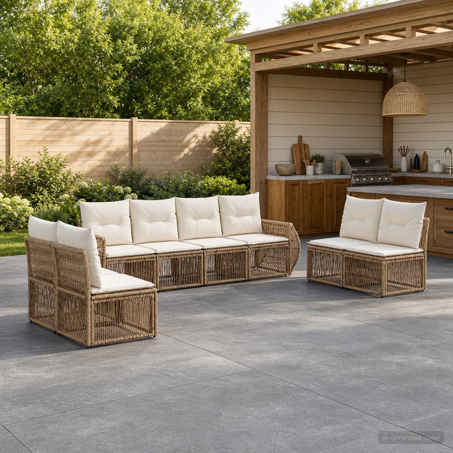 Set Divano da Giardino 8 pcs Beige e Bianco Crema polyrattan | homemem39