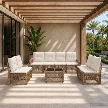 Set Divano da Giardino 9 pcs Beige e Bianco Crema polyrattan | homemem39