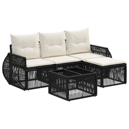 Set Divano da Giardino 5 pcs Nero e Bianco Crema polyrattan | homemem39