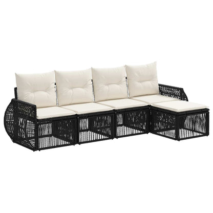 Set Divano da Giardino 5 pcs Nero e Bianco Crema polyrattan | homemem39