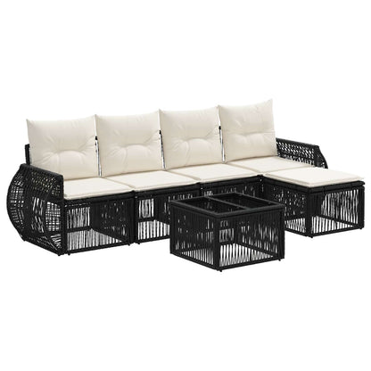 Set Divano da Giardino 6 pcs Nero e Bianco Crema polyrattan | homemem39