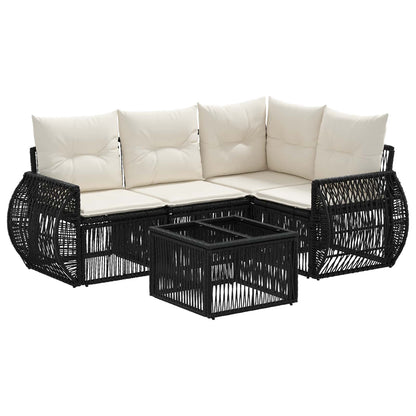 Set Divano da Giardino 5 pcs Nero e Bianco Crema polyrattan | homemem39