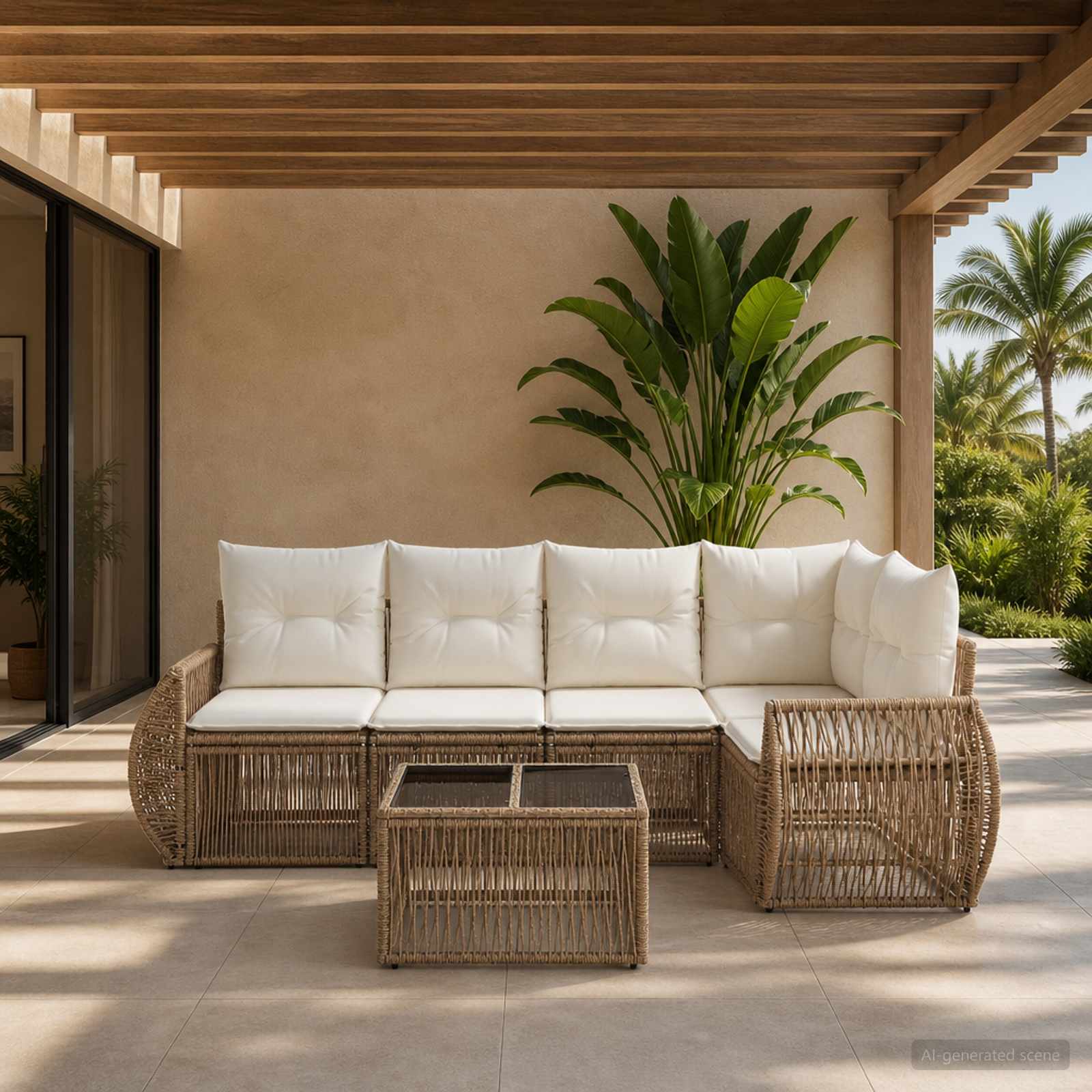 Set Divano da Giardino 5 pcs Beige e Bianco Crema polyrattan | homemem39