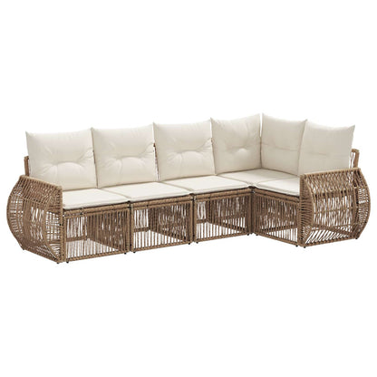 Set Divano da Giardino 5 pcs Beige e Bianco Crema polyrattan | homemem39