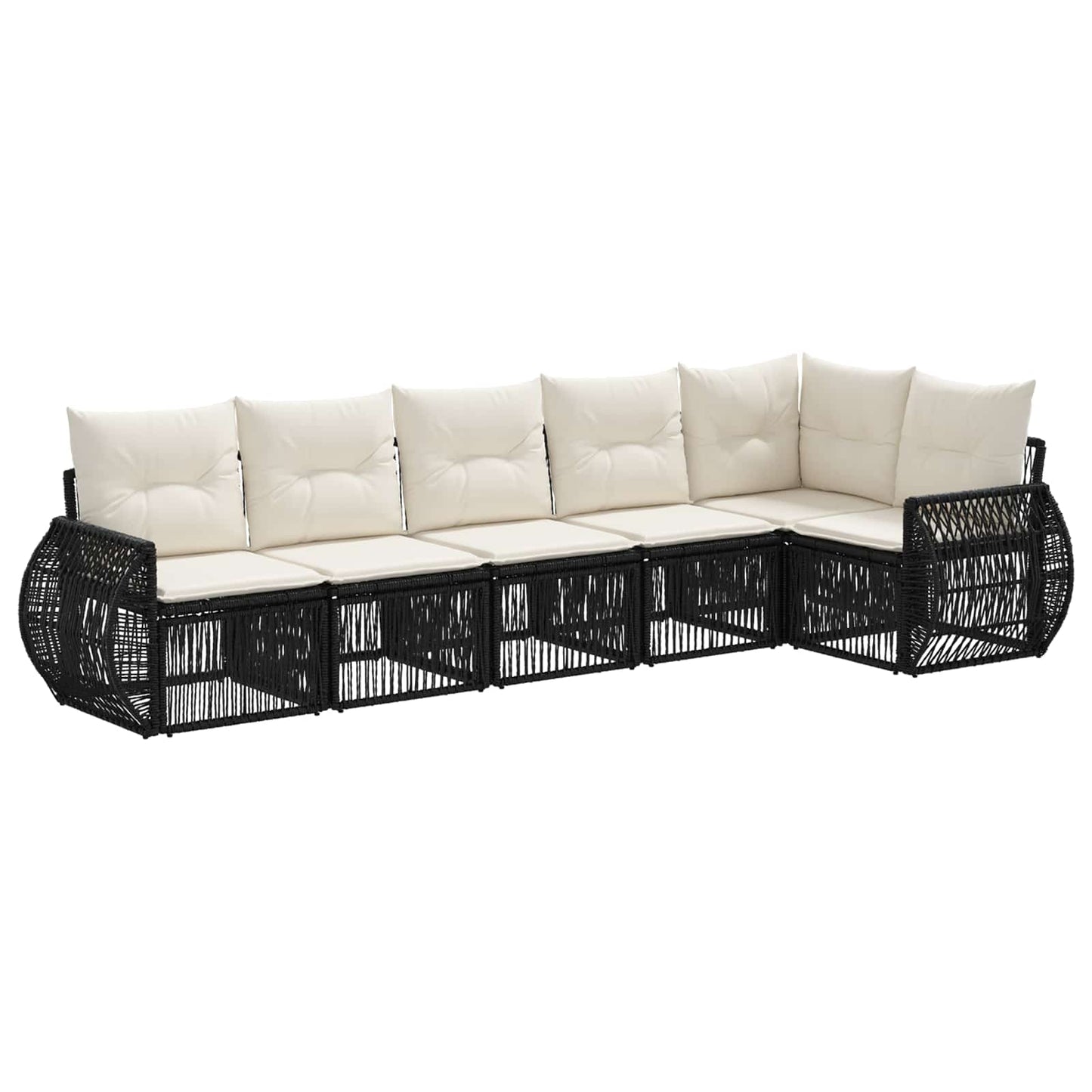 Set Divano da Giardino 6 pcs Nero e Bianco Crema polyrattan | homemem39