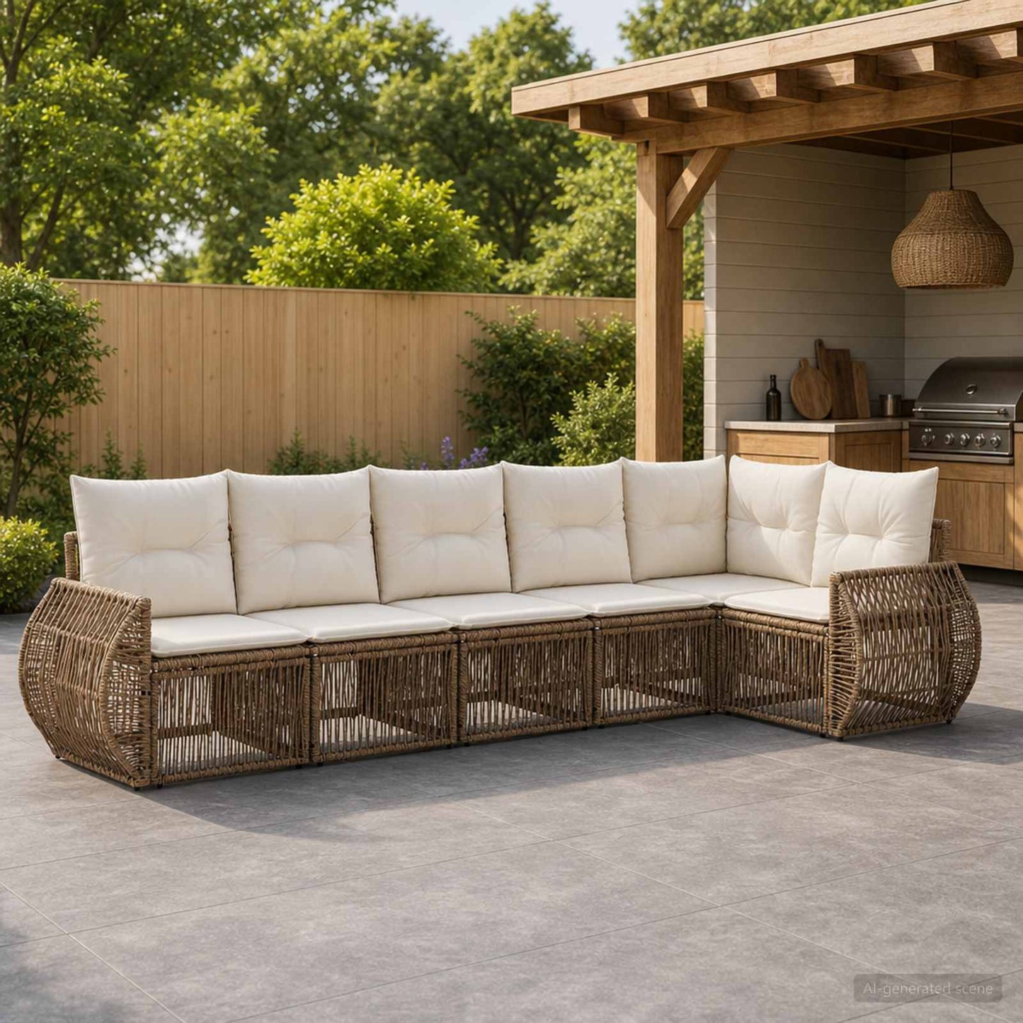 Set Divano da Giardino 6 pz Beige e Bianco Crema polyrattan