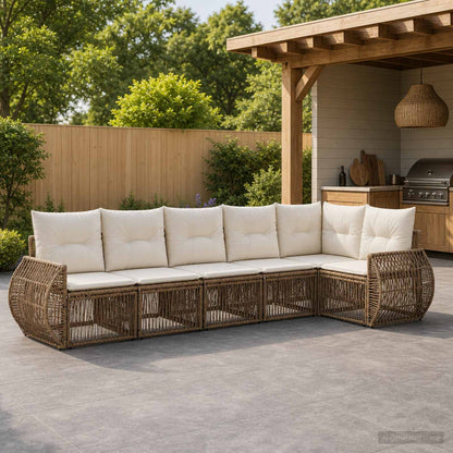 Set Divano da Giardino 6 pz Beige e Bianco Crema polyrattan