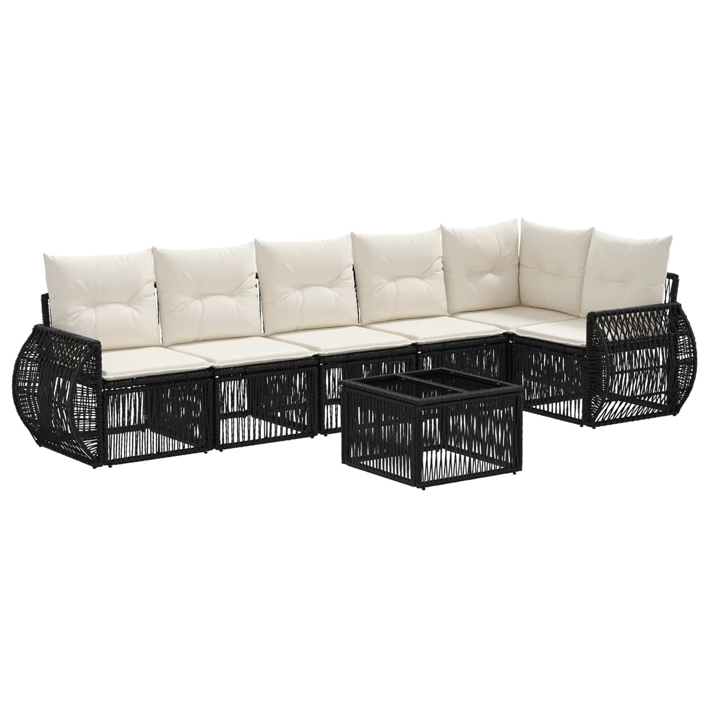 Set Divano da Giardino 7 pcs Nero e Bianco Crema polyrattan | homemem39