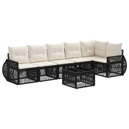 Set Divano da Giardino 7 pcs Nero e Bianco Crema polyrattan | homemem39