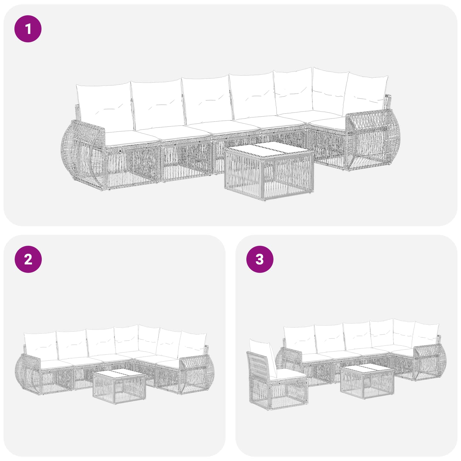 Set Divano da Giardino 7 pcs Nero e Bianco Crema polyrattan | homemem39