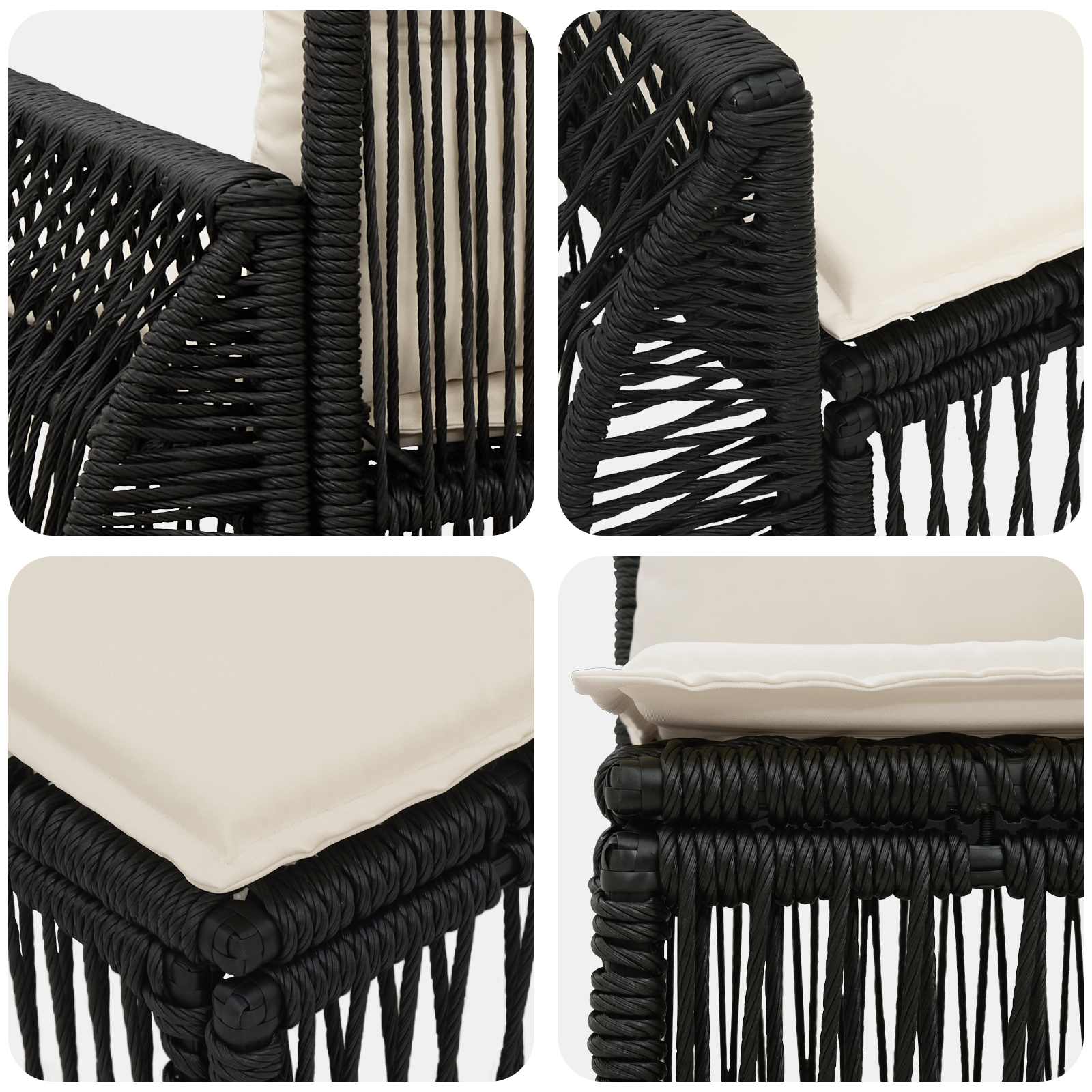 Set Divano da Giardino 7 pcs Nero e Bianco Crema polyrattan | homemem39