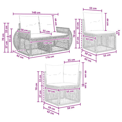 Set Divano da Giardino 7 pcs Nero e Bianco Crema polyrattan | homemem39