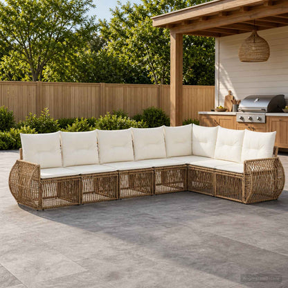 Set Divano da Giardino 7 pcs Beige e Bianco Crema polyrattan | homemem39
