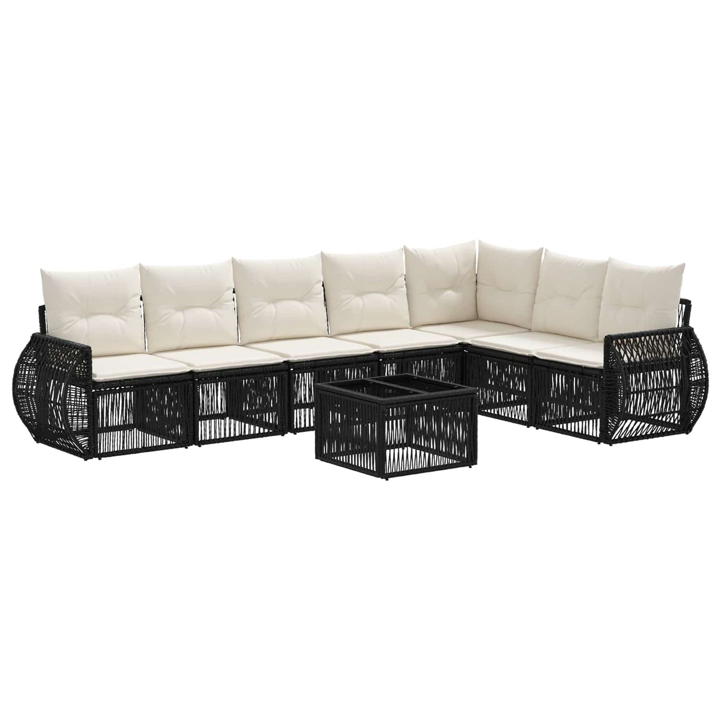 Set Divano da Giardino 8 pcs Nero e Bianco Crema polyrattan | homemem39