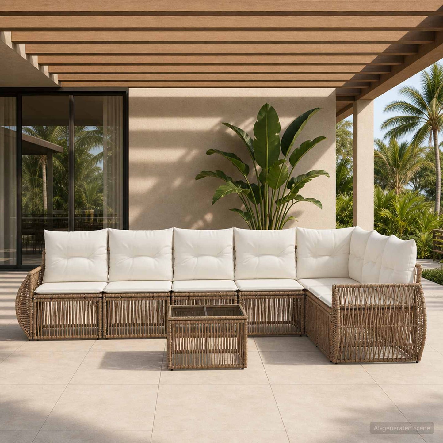 Set Divano da Giardino 8 pcs Beige e Bianco Crema polyrattan | homemem39
