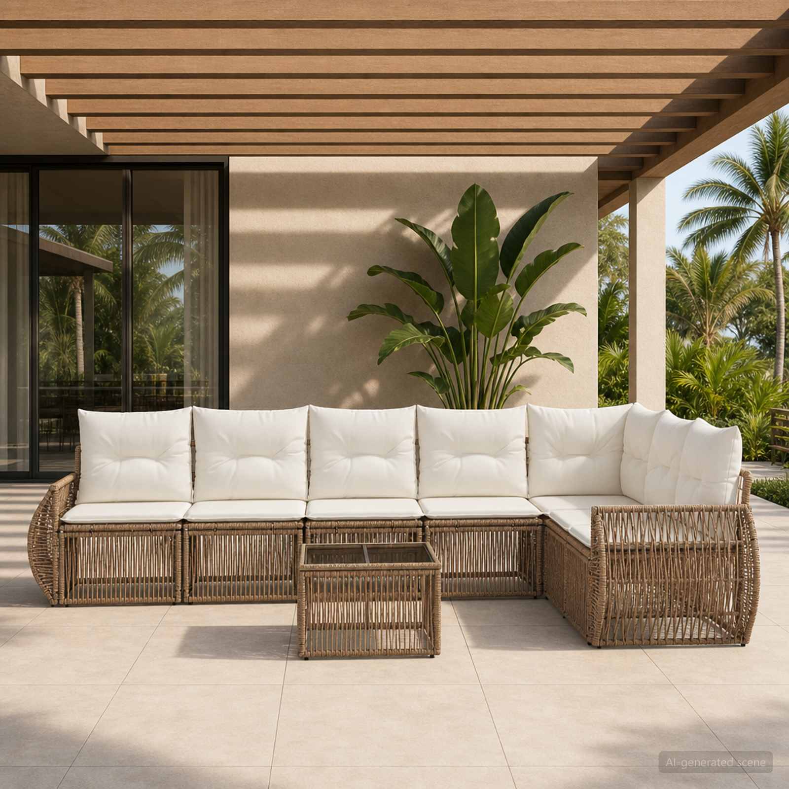 Set Divano da Giardino 8 pcs Beige e Bianco Crema polyrattan | homemem39
