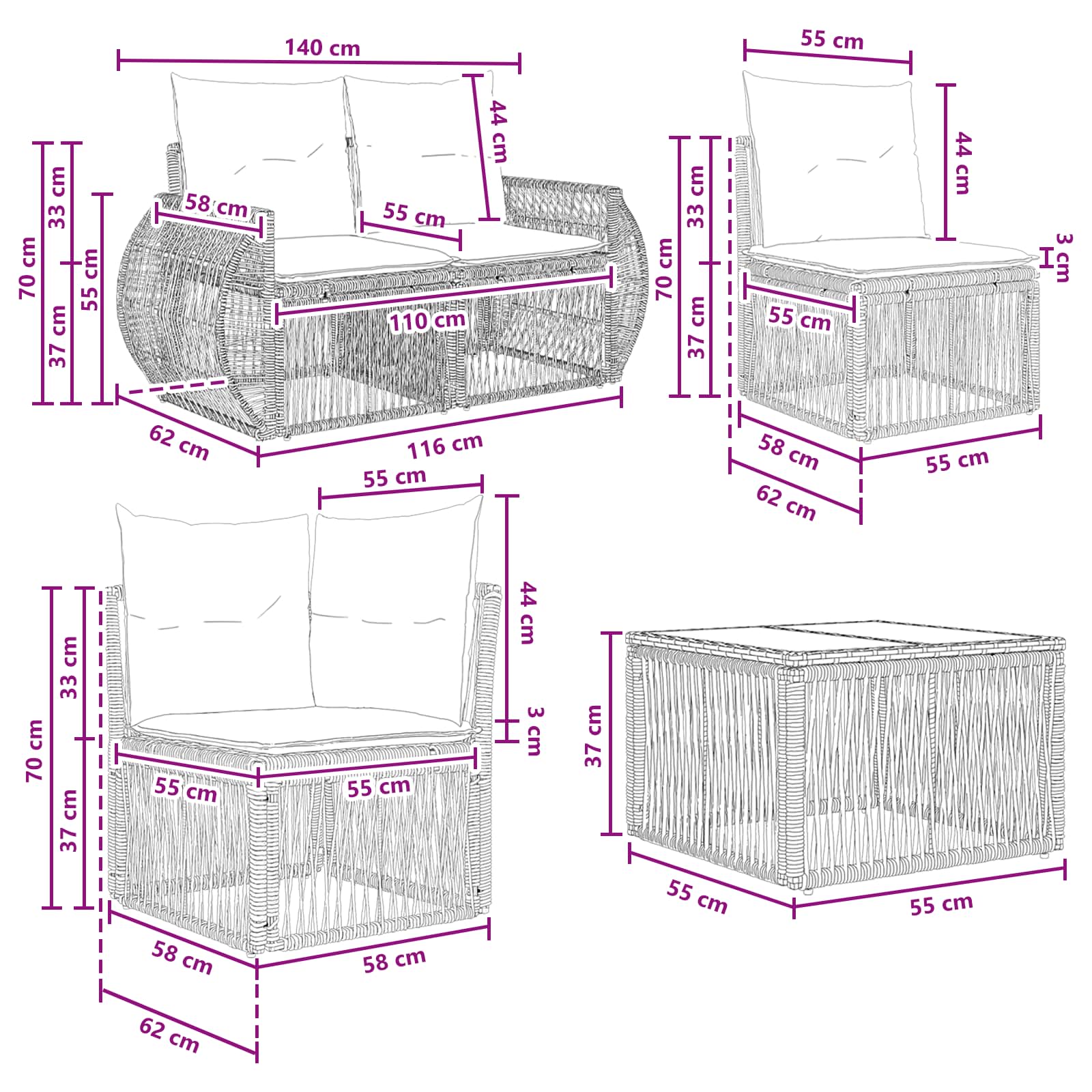 Set Divano da Giardino 8 pcs Beige e Bianco Crema polyrattan | homemem39