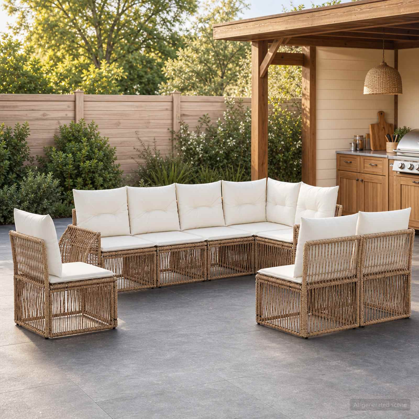 Set Divano da Giardino 8 pcs Beige e Bianco Crema polyrattan | homemem39