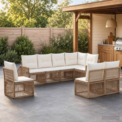 Set Divano da Giardino 8 pcs Beige e Bianco Crema polyrattan | homemem39