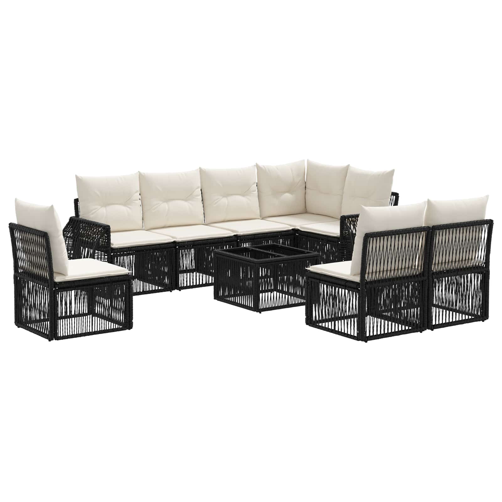 Set Divano da Giardino 9 pcs Nero e Bianco Crema polyrattan | homemem39