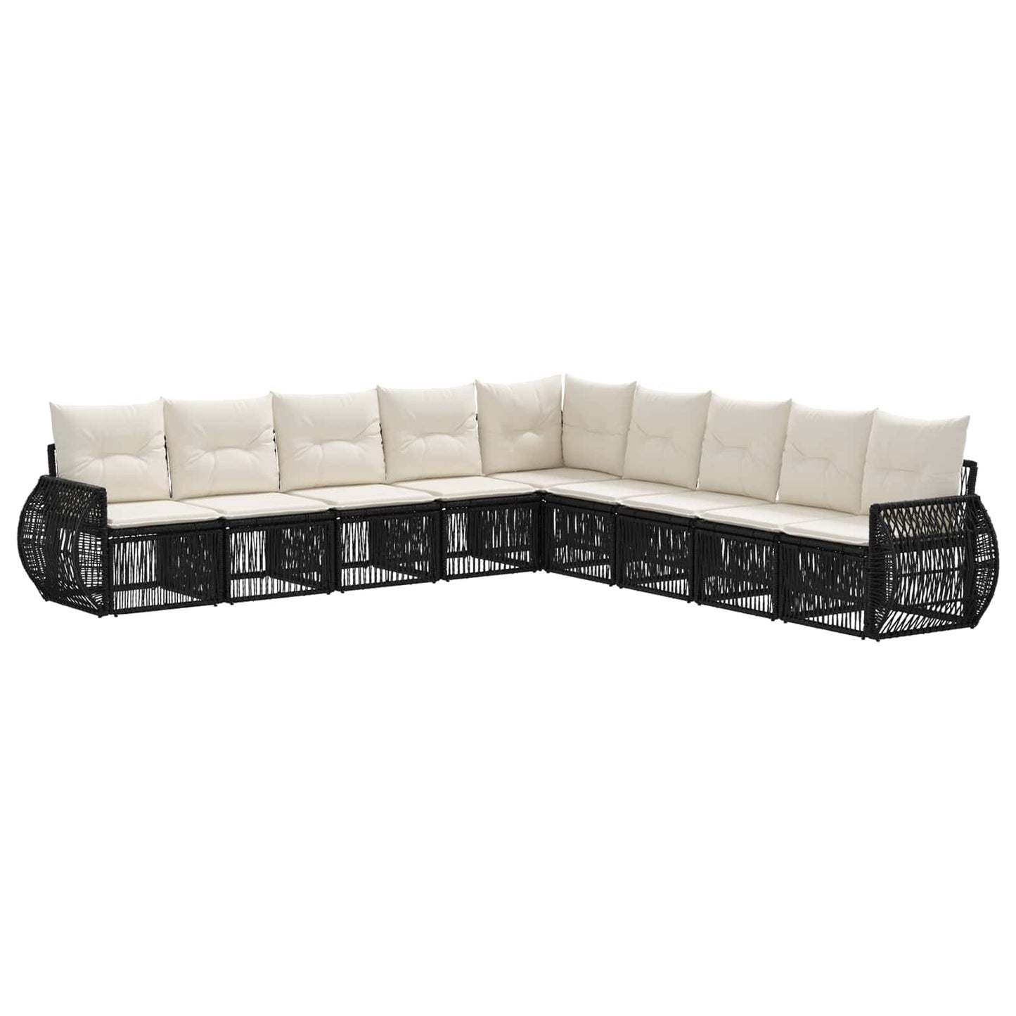 Set Divano da Giardino 9 pcs Nero e Bianco Crema polyrattan | homemem39