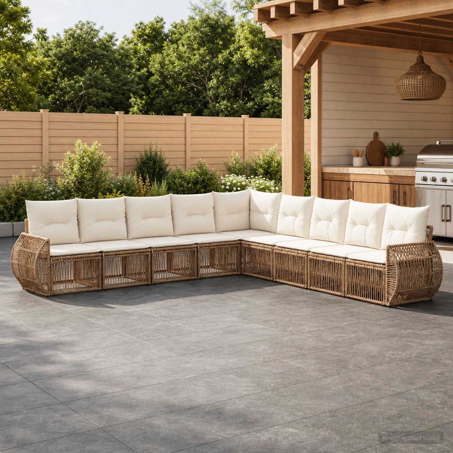 Set Divano da Giardino 9 pcs Beige e Bianco Crema polyrattan | homemem39